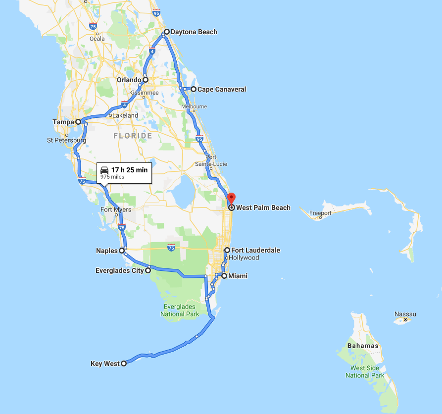 itineraire en avion Miami freeport